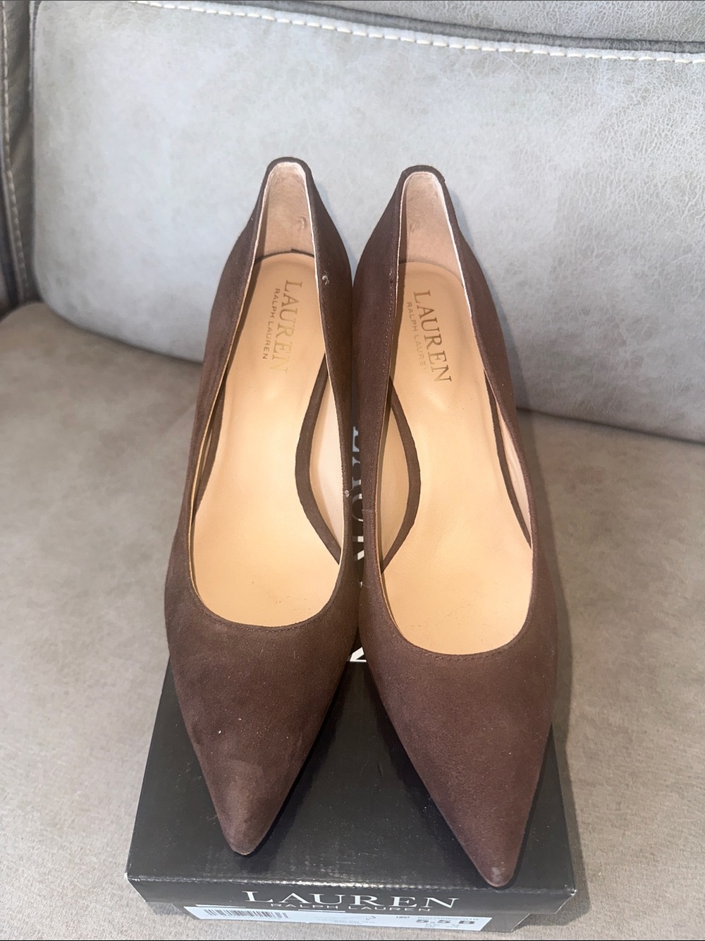 LAUREN Ralph Lauren Dark Brown Suede Pointed Toe Pumps